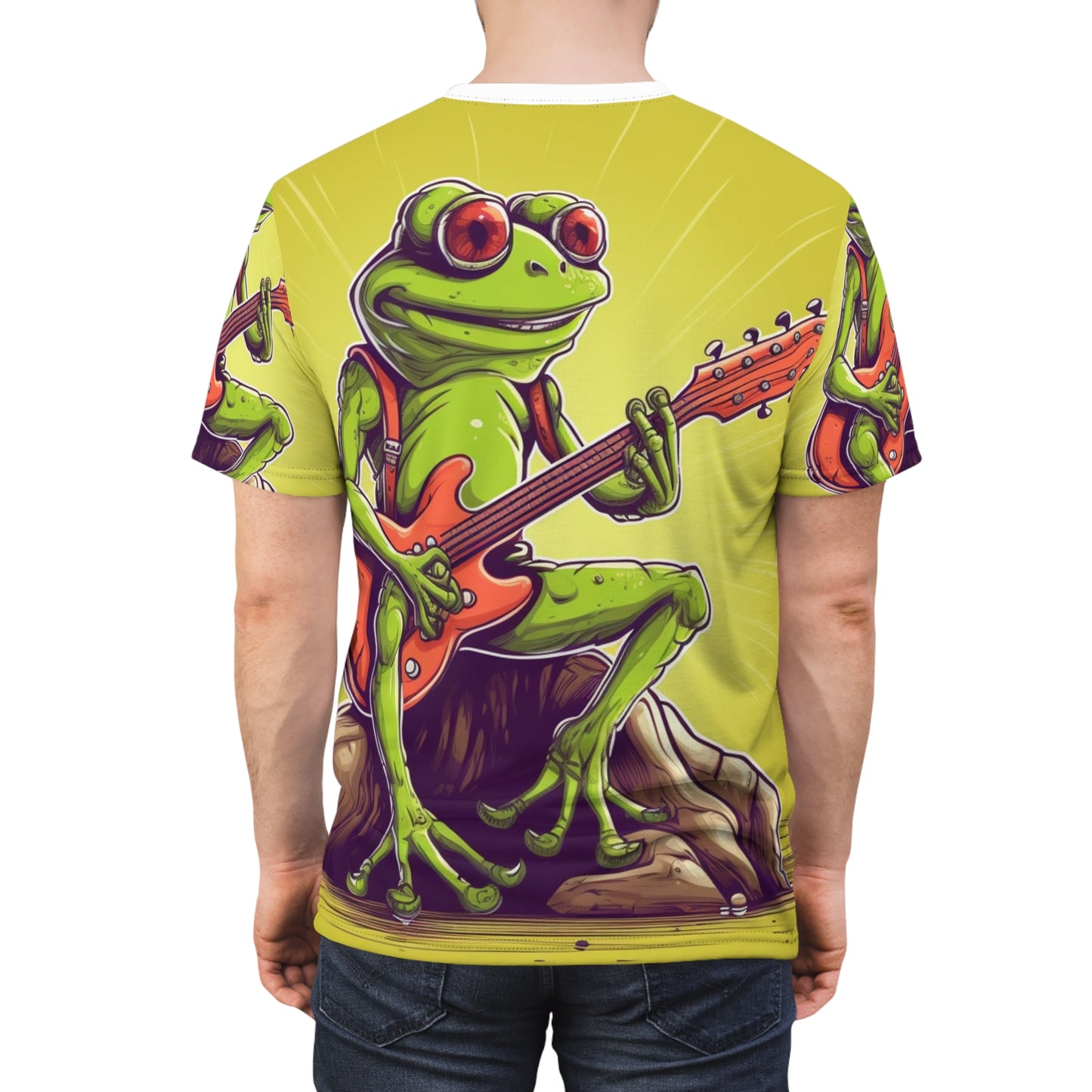 Rock Star Frog ontop Log Guitarist グラフィック インストゥルメンタル ユニセックス カットソー Tシャツ (AOP) 