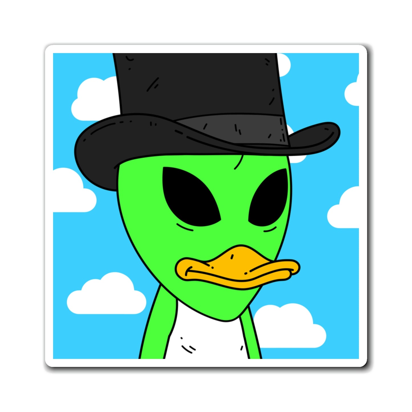 Visitor Green Alien Duck Black Top Hat Magnets