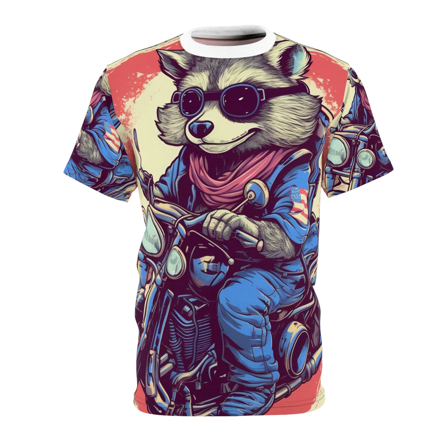 Patriotic Biker Raccoon Rider USA Style Animal Unisex Cut & Sew Tee (AOP)