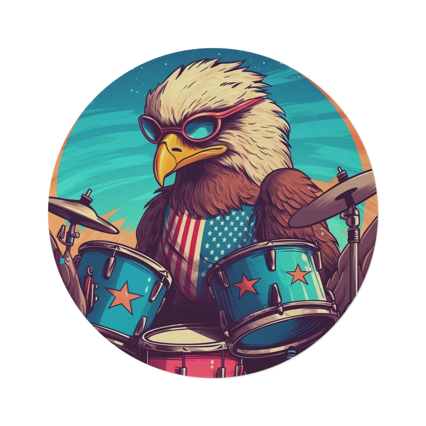 American Bald Eagle Drum Player Classic USA グラフィック ラウンド ラグ