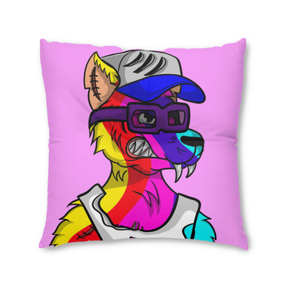 Rainbow Wolf Fur Cyborg Wolve Tufted Floor Pillow, Square