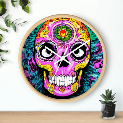 Trippy psychedelic Skull Skeleton Head Face Wall clock