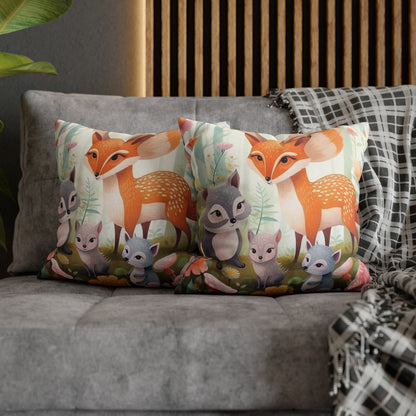 Cute Woodland Creatures Whimsical Animal Art Spun Polyester Square Pillow Case