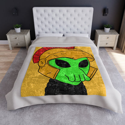 Green Spartan Helmet Alien Squid Mouth Visitor Crushed Velvet Blanket