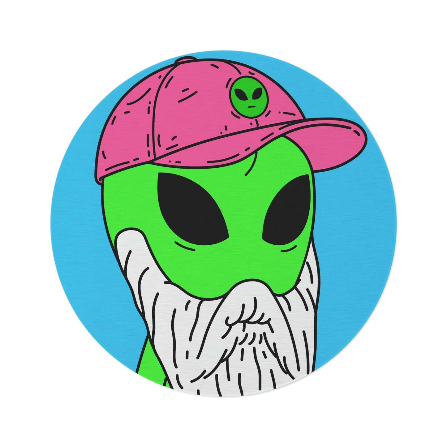 Bearded Green Visitor Pink Alien Hat Cartoon Comic Round Rug - Visitor751