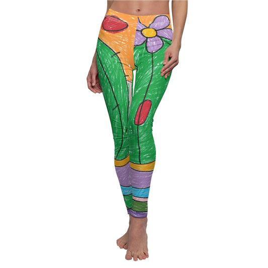 Desert Cactus Sumo Wrestler Graphic Women's Cut & Sew Casual Leggings