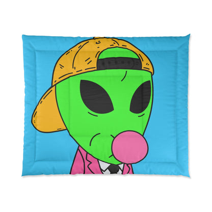 Traje rosa Chicle visitante Extraterrestre verde con gorra amarilla Cama Colcha