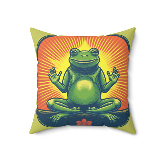 Yoga Frog Namaste Amphibian Relax Graphic Spun Polyester Square Pillow