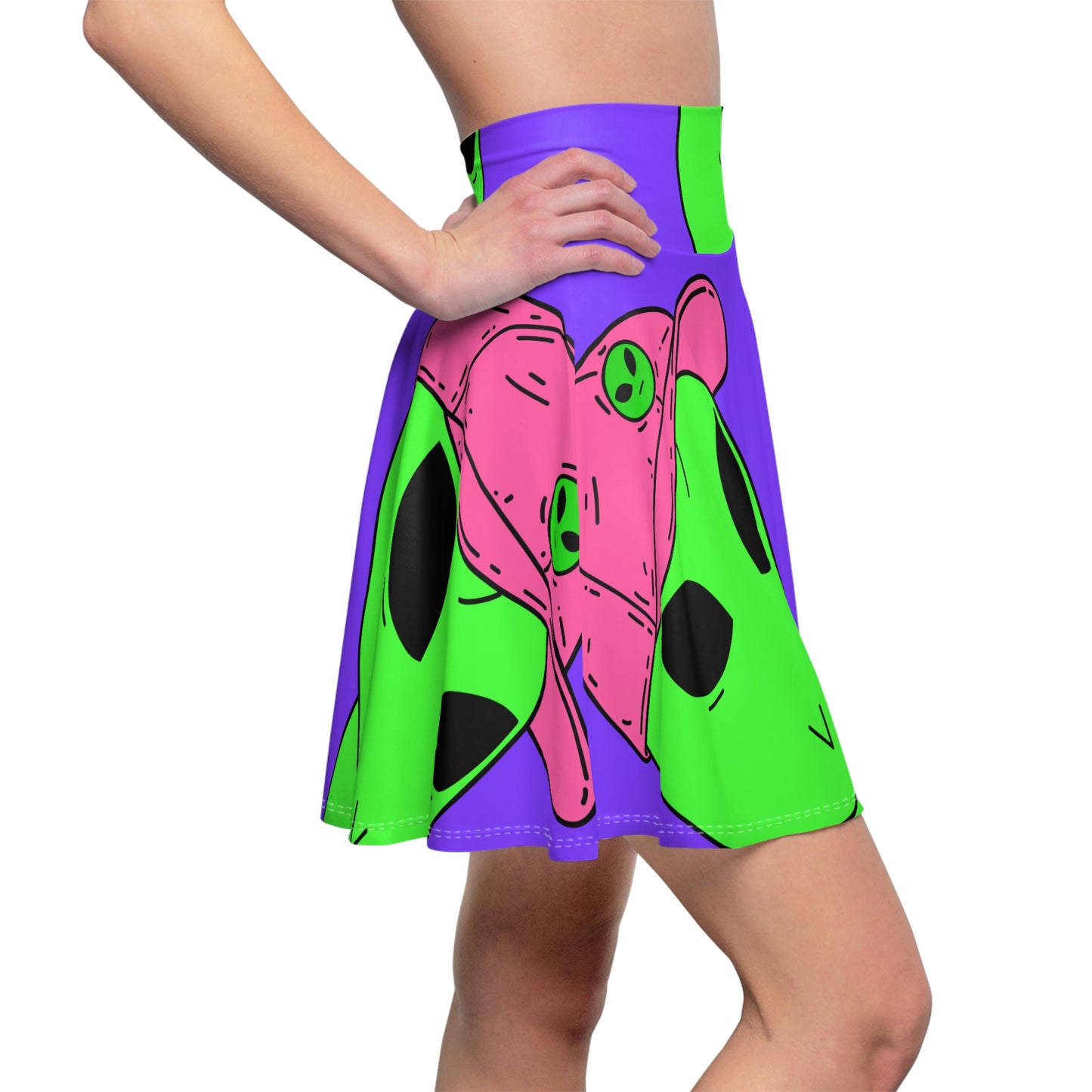 Green Alien V Face Pink Visi hat Visitor Women's Skater Skirt