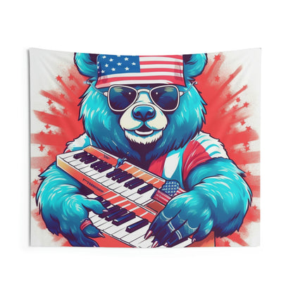 Keys of Patriotism: Piano Player Patriotic Bear's 4th of July Musical Celebration Indoor Wall Tapestries
