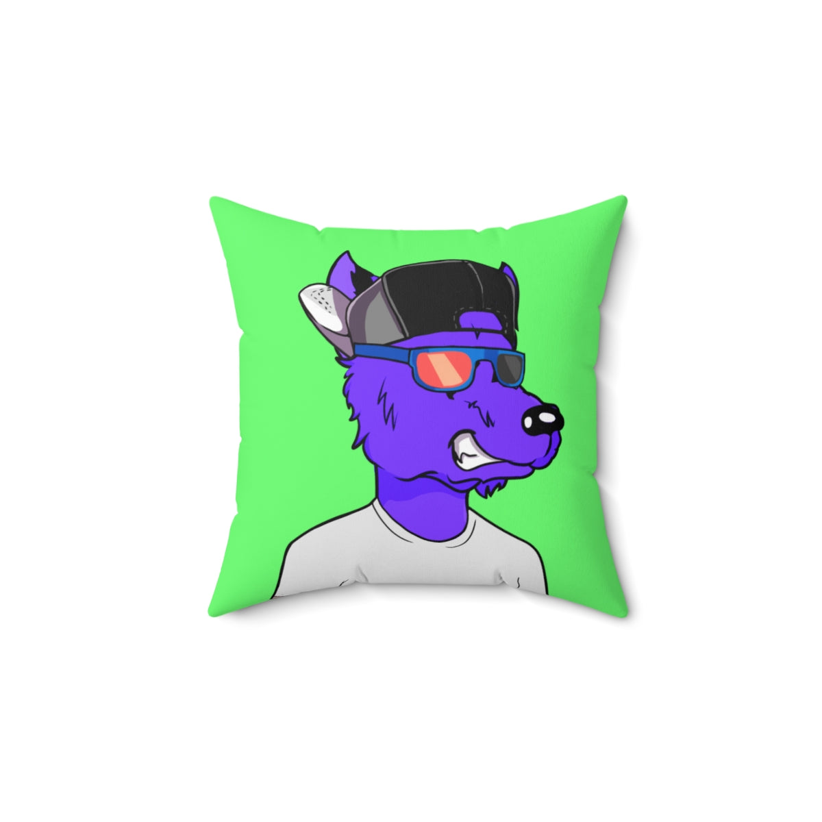 Cyborg Wolf Purple Fur Sunglasses Shades Cool Hat White Tshirt Spun Polyester Square Pillow