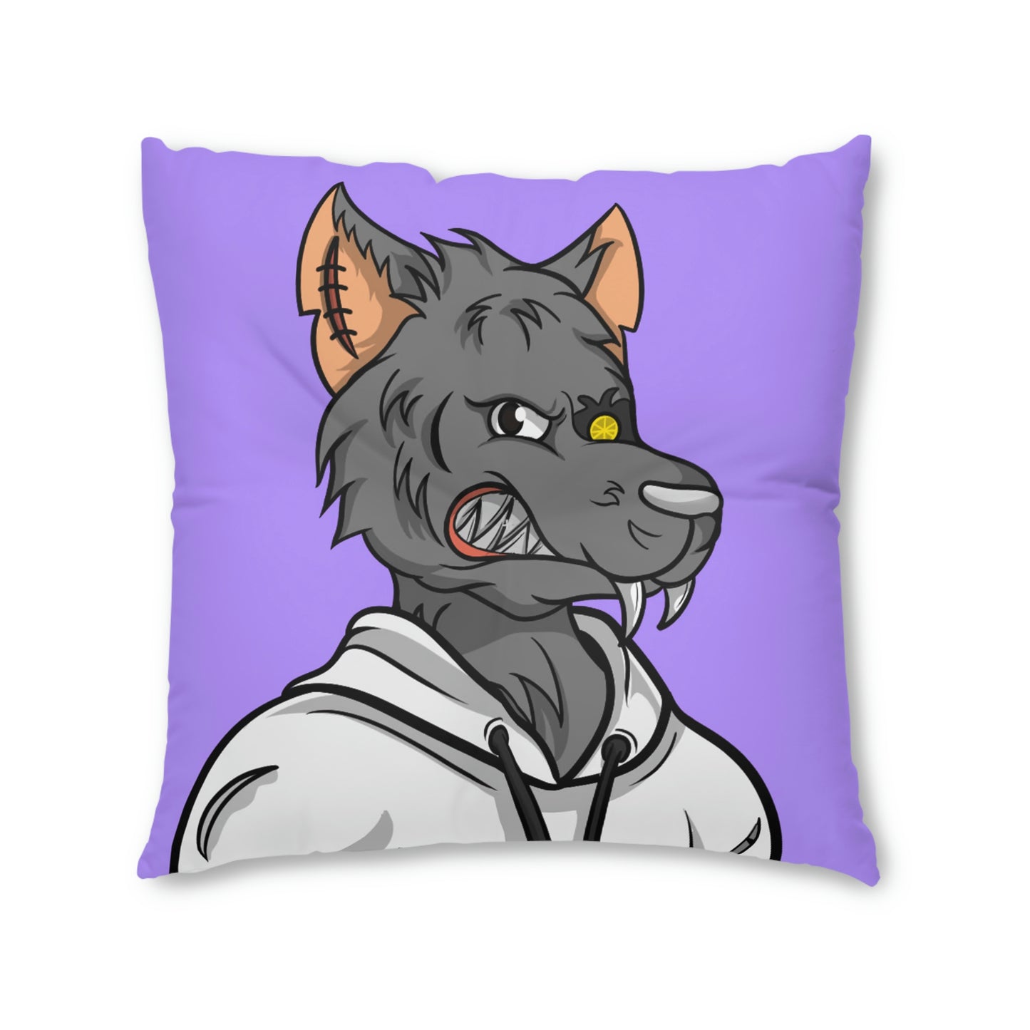 Fitness Grey Wolve Cyborg Wolf Tufted Floor Pillow, Square