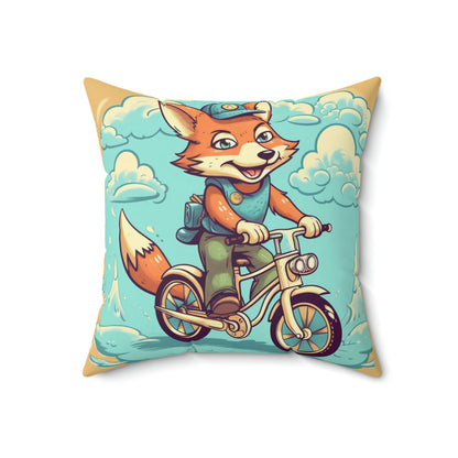 Almohada cuadrada de poliéster hilado con diseño de ciclista de Fox Bike Ride Adventure 