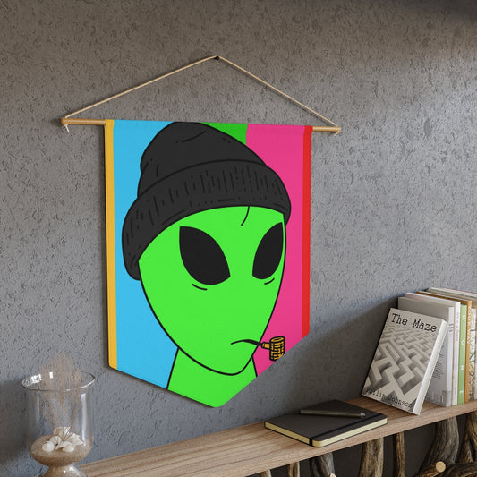 Pipe Smoking Green Visitor Black Hat Alien Pennant