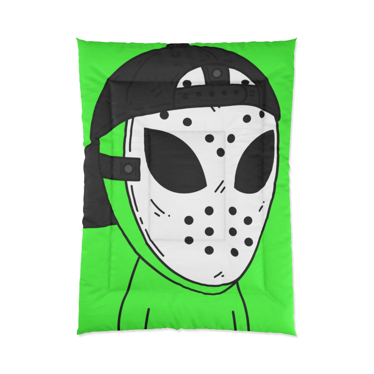 Hockey White Mask Green Alien Visitor Bed Comforter