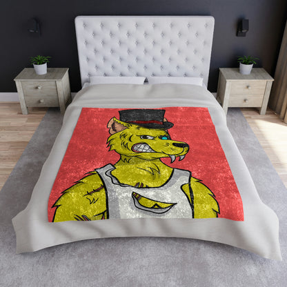 Top Hat Werewolve Cyborg Wolf Graphic Crushed Velvet Blanket