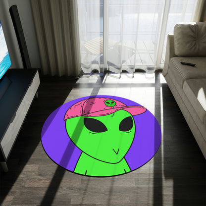 Green Alien V Face Pink Visi hat Visitor Round Rug - Visitor751