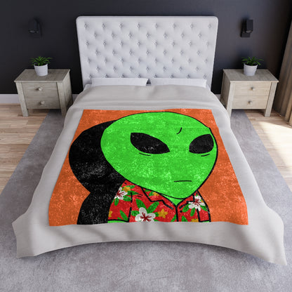 Hawaiian Shirt Green Alien Visitor Shadow  Crushed Velvet Blanket