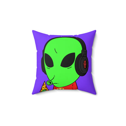 The Visitors Pizza Alien with Headphones Spun Polyester Square Pillow