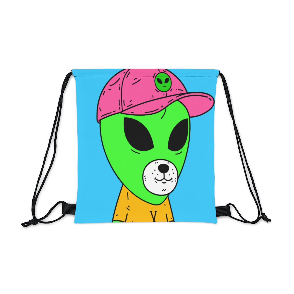 Green Alien Visitor Dog Bear Face Yellow V T Shirts Pink Visi Hat Outdoor Drawstring Bag