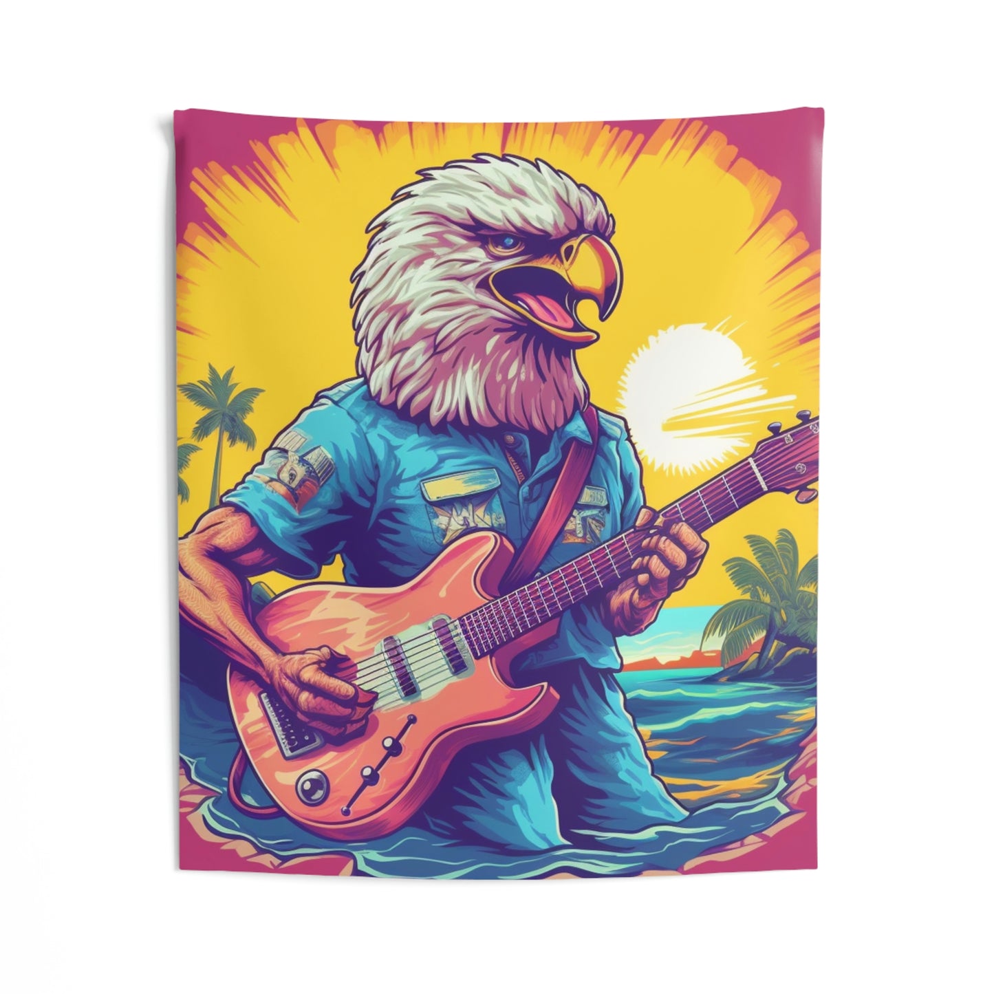 American Rock Star: Bald Eagle with Guitar Graphic Indoor Wall Tapestries