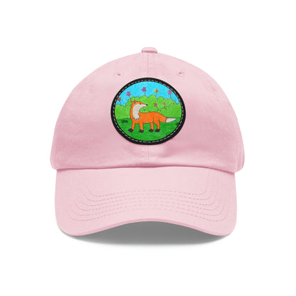 Fox Woodland Animal Foxy Dad Hat レザーパッチ付き (ラウンド)