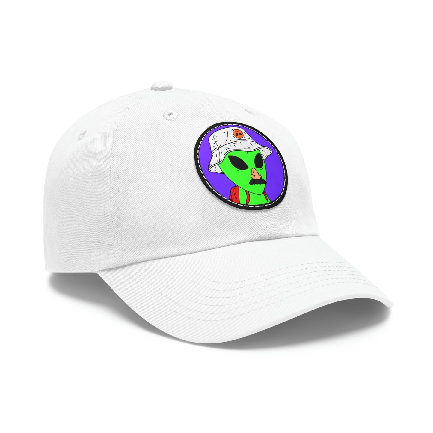 Visitor Green Alien Space Traveler Dad Hat with Leather Patch (Round)