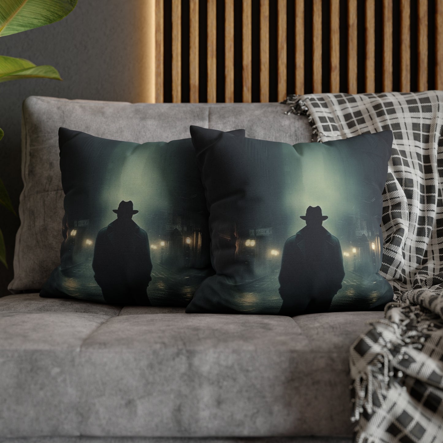 Mystery Detective Alley - Noir Book Cover Artwork Spun Polyester Square Pillow Case