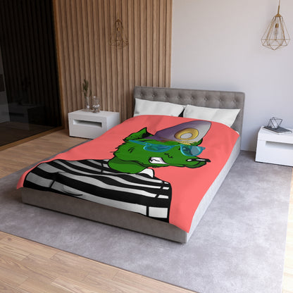 Cyborg Wolf Green Fur Striped Shirt Gold Sailor Hat Blue Glasses Microfiber Duvet Cover