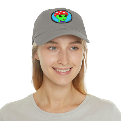 Healthy Sport Jersey Mushroom Alien Dad Hat with Leather Patch (Round)