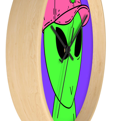 Green Alien V Face Pink Visi hat Visitor Wall clock