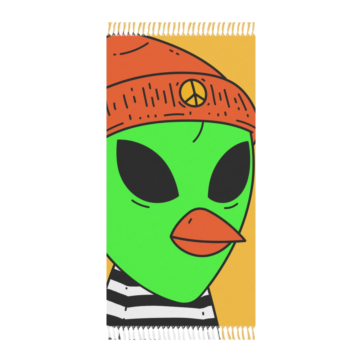 Burb Beak Green Alien Orange Peace Hat Black White Striped Shirt Boho Beach Cloth