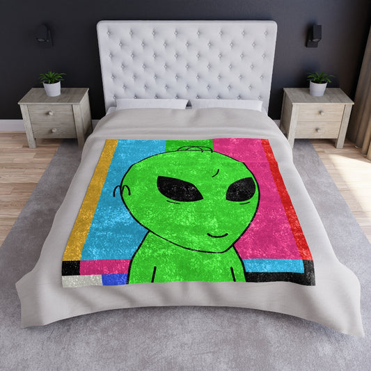 Green Alien Smile Hair Visitor Character Cartoon Comic Crushed Velvet Blanket - Visitor751