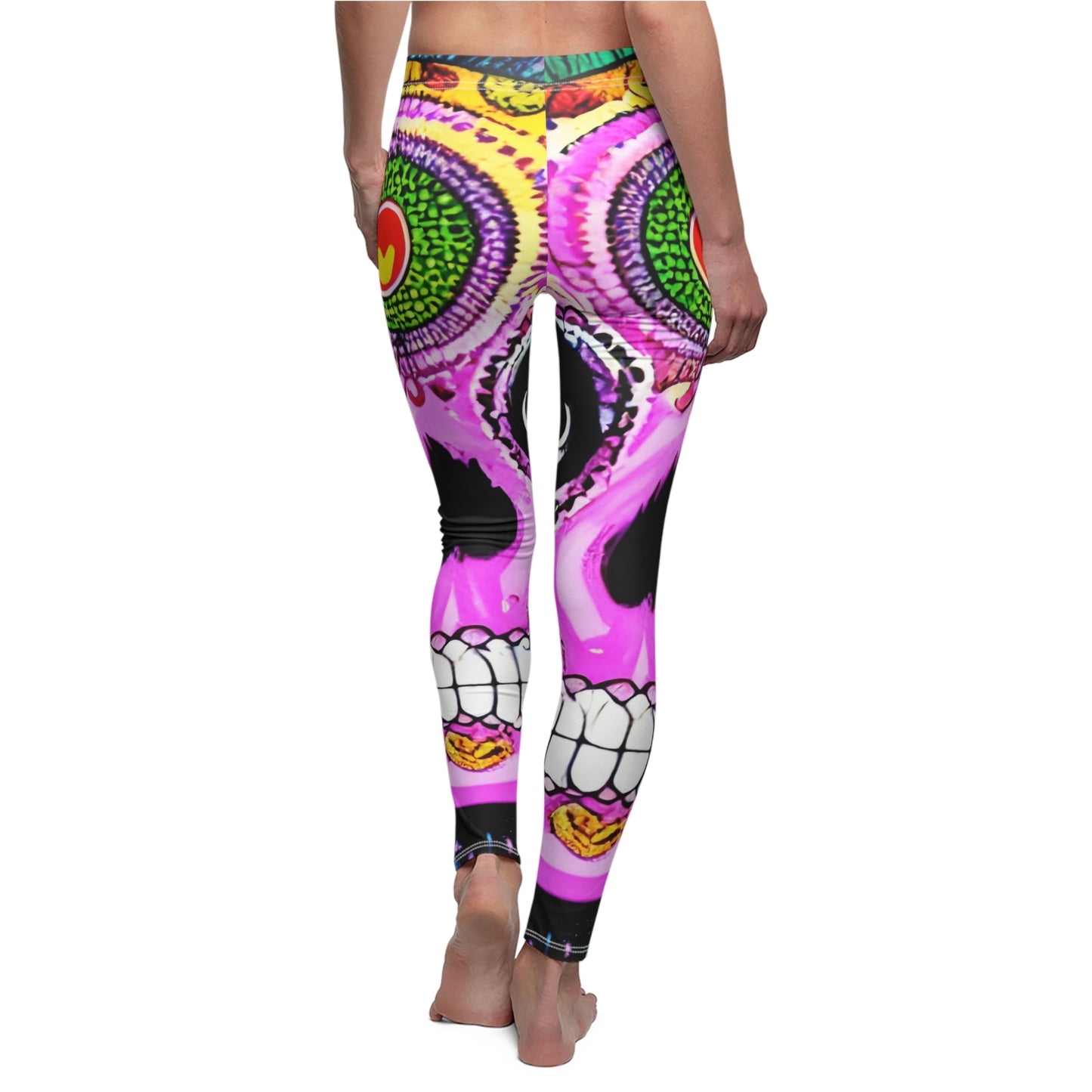 Trippy psychedelic Skull Skeleton Head Face Women's Cut & Sew Casual Leggings