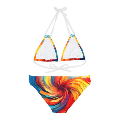 Abstract Art Vibrant Swirls - Unique Colorful Design - Strappy Bikini Set (AOP)