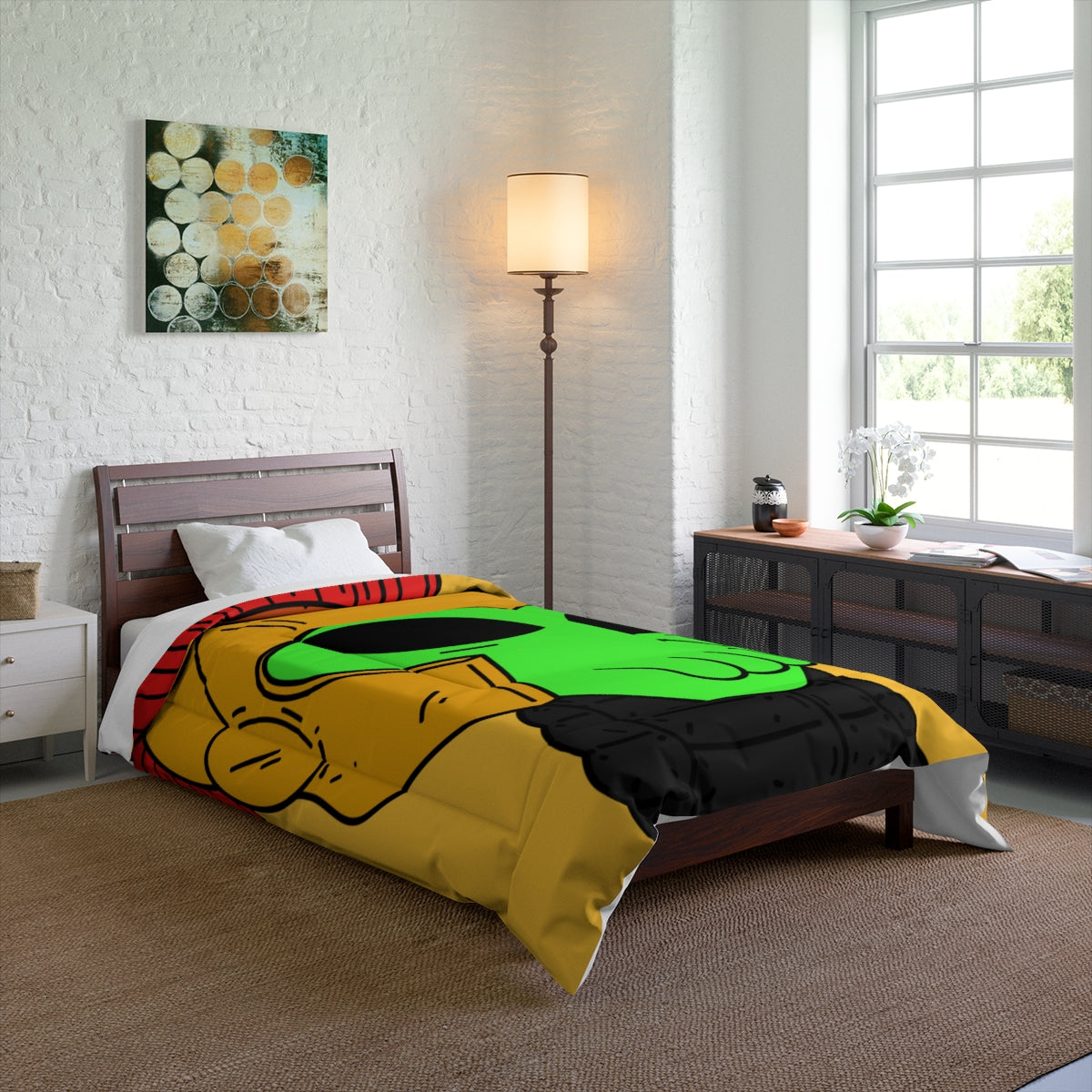 Green Spartan Helmet Alien Squid Mouth Visitor Bed Comforter