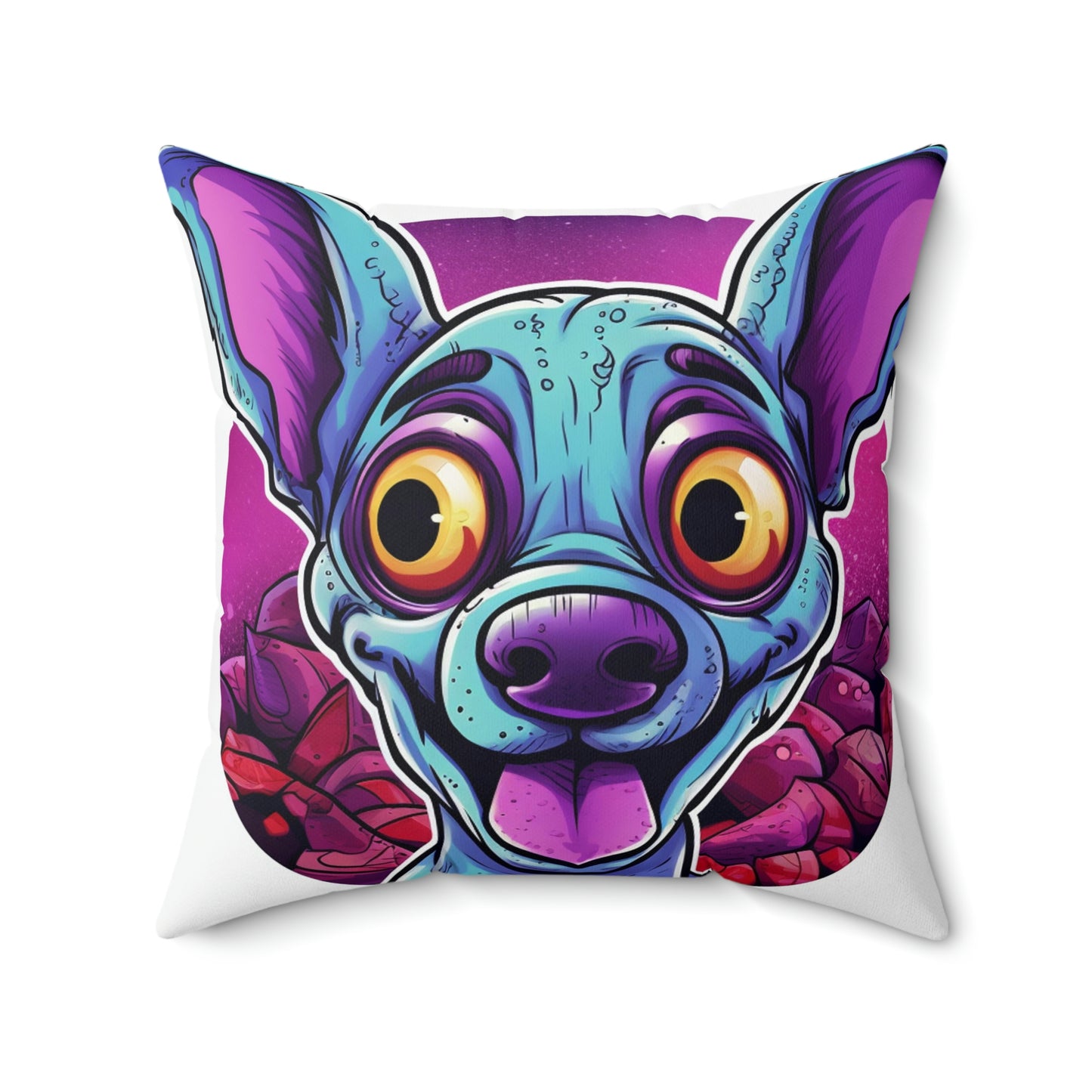 Classic Alien Dog Space Cartoon Style with a Retro Twist Spun Polyester Square Pillow