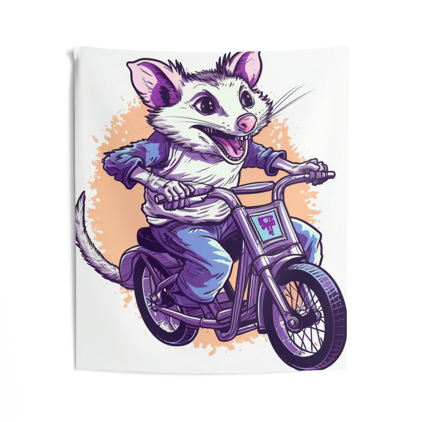 Bike Opossum Riding Pop Culture Graphic Indoor Wall Tapestries