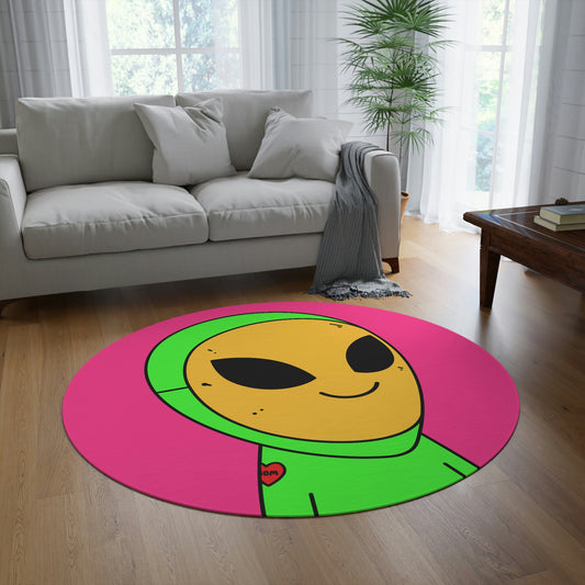 Yellow Mask Visi Alien Facemask Visitor Mom Tattoo Heart Round Rug - Visitor751