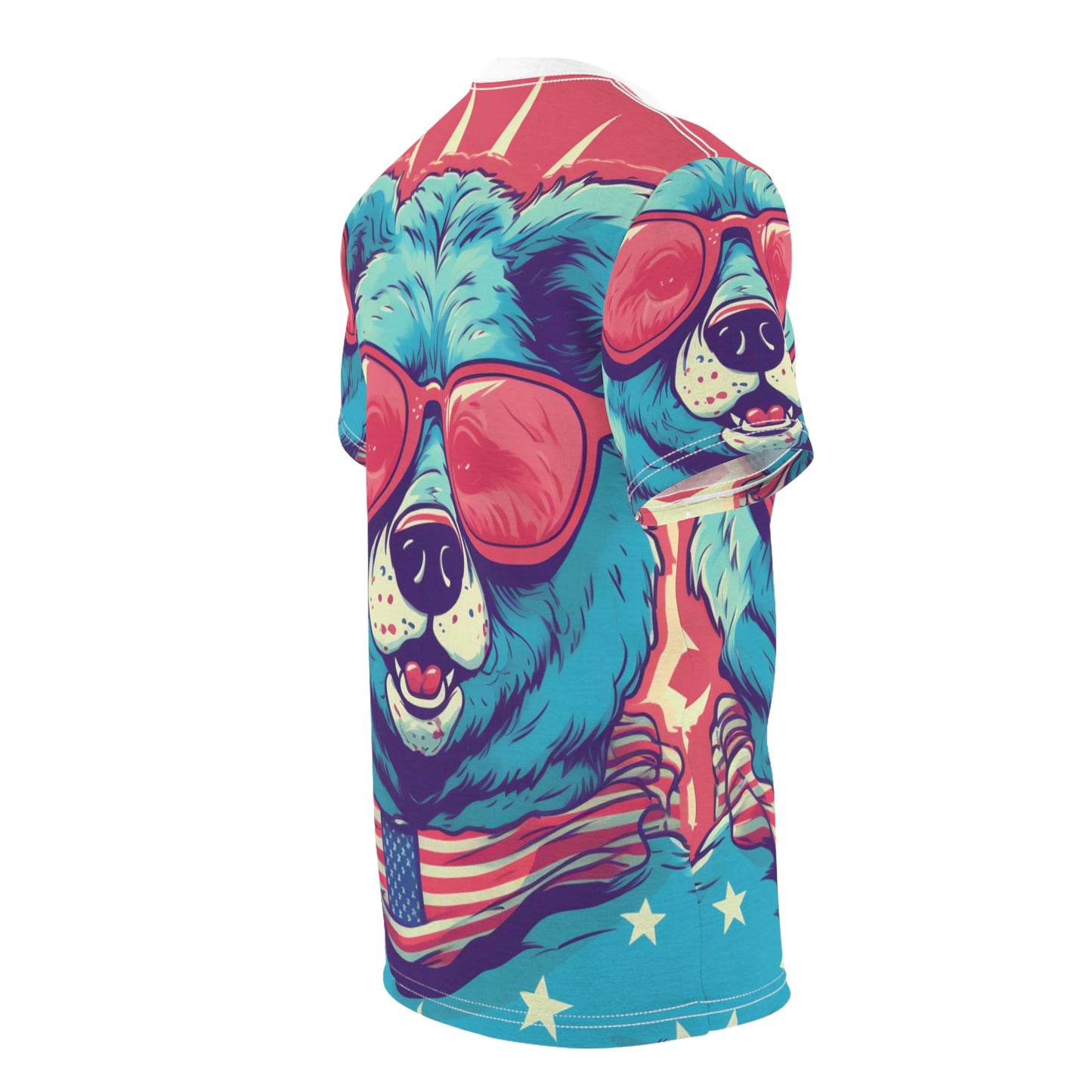 4th of July Festive Fun: Cute Patriotic Bear Graphic USA Style Unisex Cut & Sew Tee (AOP)