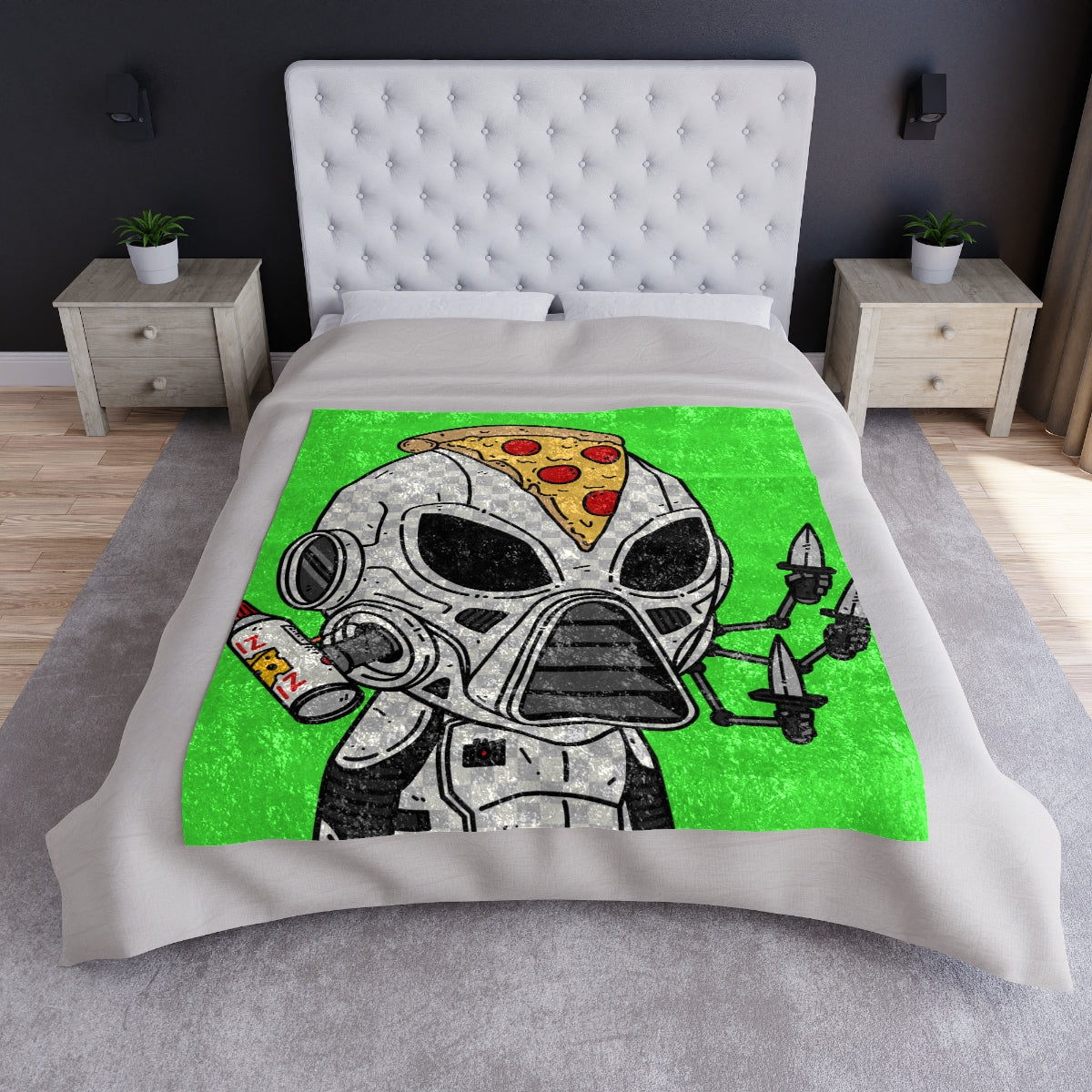 Knive Peppe Pizza Viz Wiz Armored White Future Alien Cyborg Machine Visitor Crushed Velvet Blanket - Visitor751