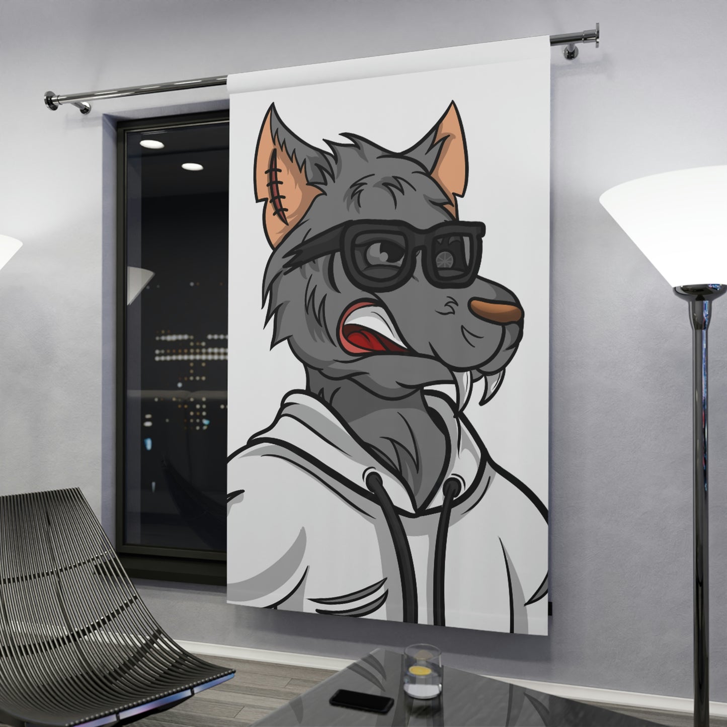 Cyborg Wolf Black Shades White Sweatshirt Wolve Window Curtains (1 Piece)