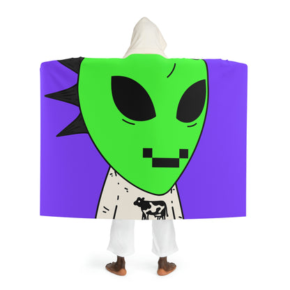 Cow Green Alien Spike Black Hair Digital Smile Visitor Hooded Sherpa Fleece Blanket