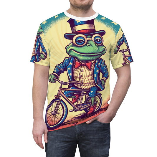 USA Frog Patriotic Indepencence Day 4th of July Bike Rider Unisex Cut & Sew Tee (AOP)