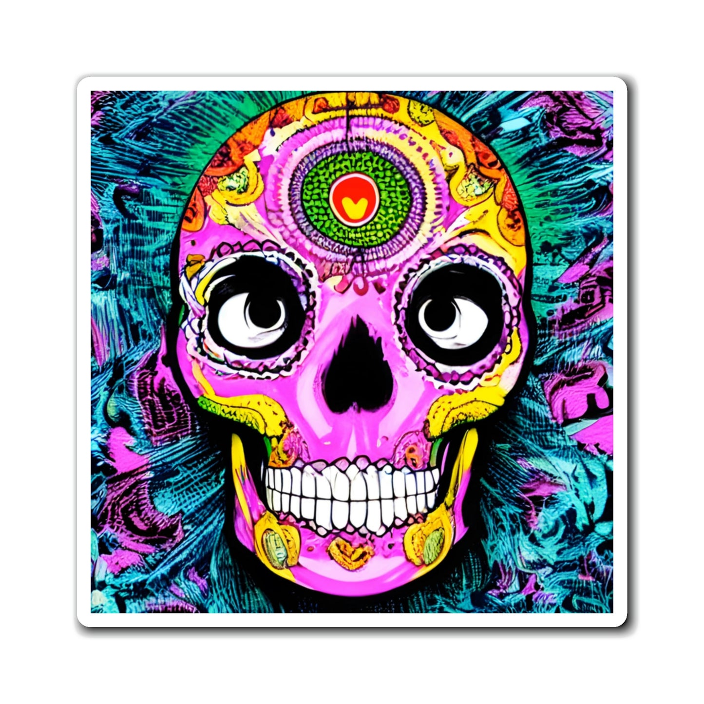 Trippy psychedelic Skull Skeleton Head Face Magnets