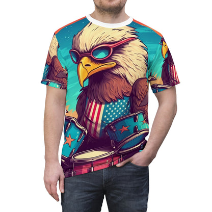 American Bald Eagle Drum Player Classic USA Graphic Unisex Cut & Sew Tee (AOP)