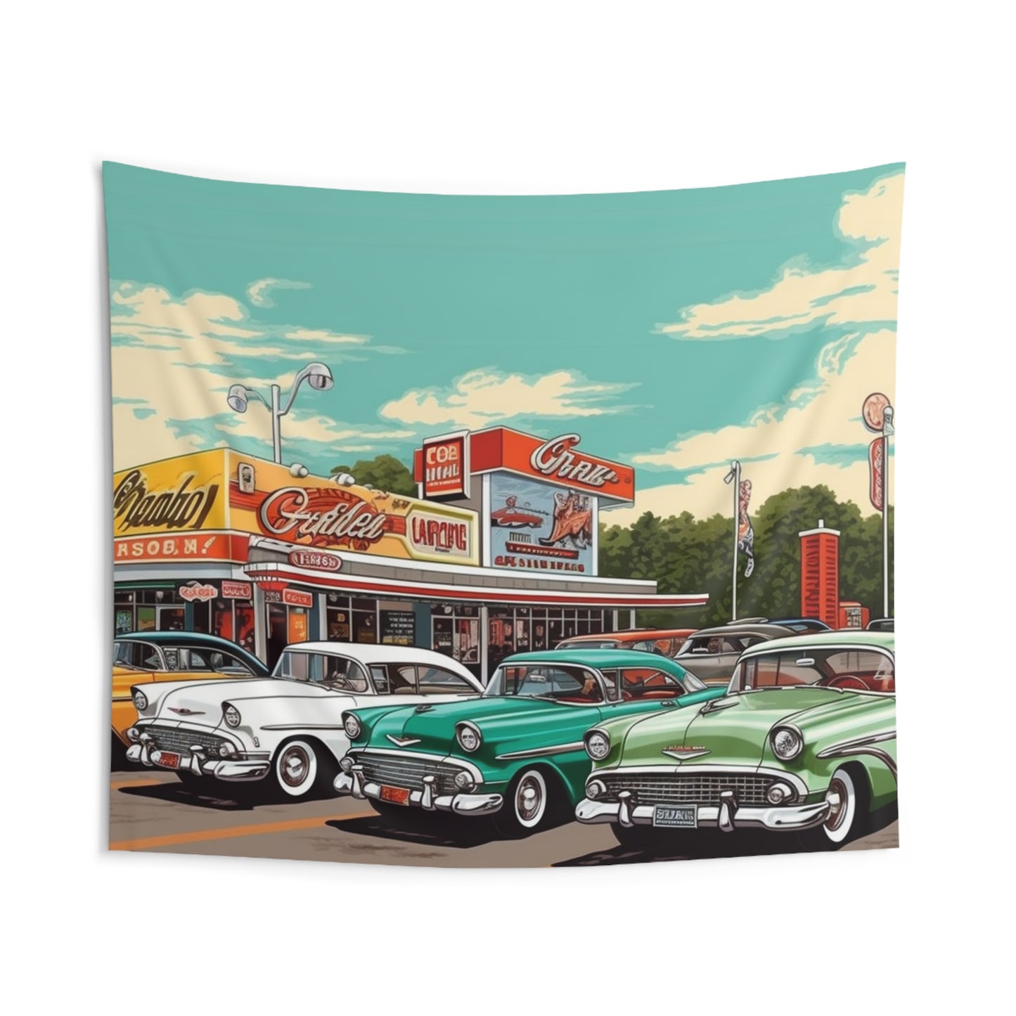 1950s Classic Car Collection Retro Artwork Indoor Wall Tapestries