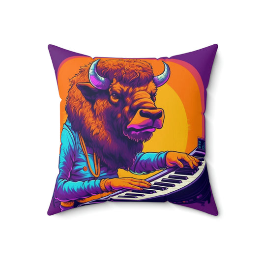 American Bison Buffalo PianoKeyboard Reproductor de música Almohada cuadrada de poliéster hilado 