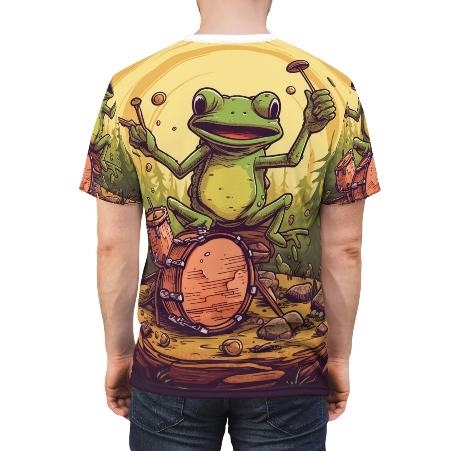 Frog Swamp Drum Player ミュージック グラフィック ユニセックス カットソー Tシャツ (AOP)