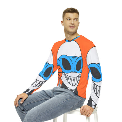 Alien BBall Sport Ninja Game Player Orange Basketball Men's Long Sleeve AOP Shirt